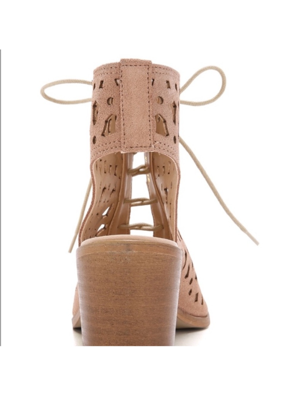 House of Harlow 1960 Tan Laser-Cut Lace-Up Block Heel Sandals - Picture 2 of 11